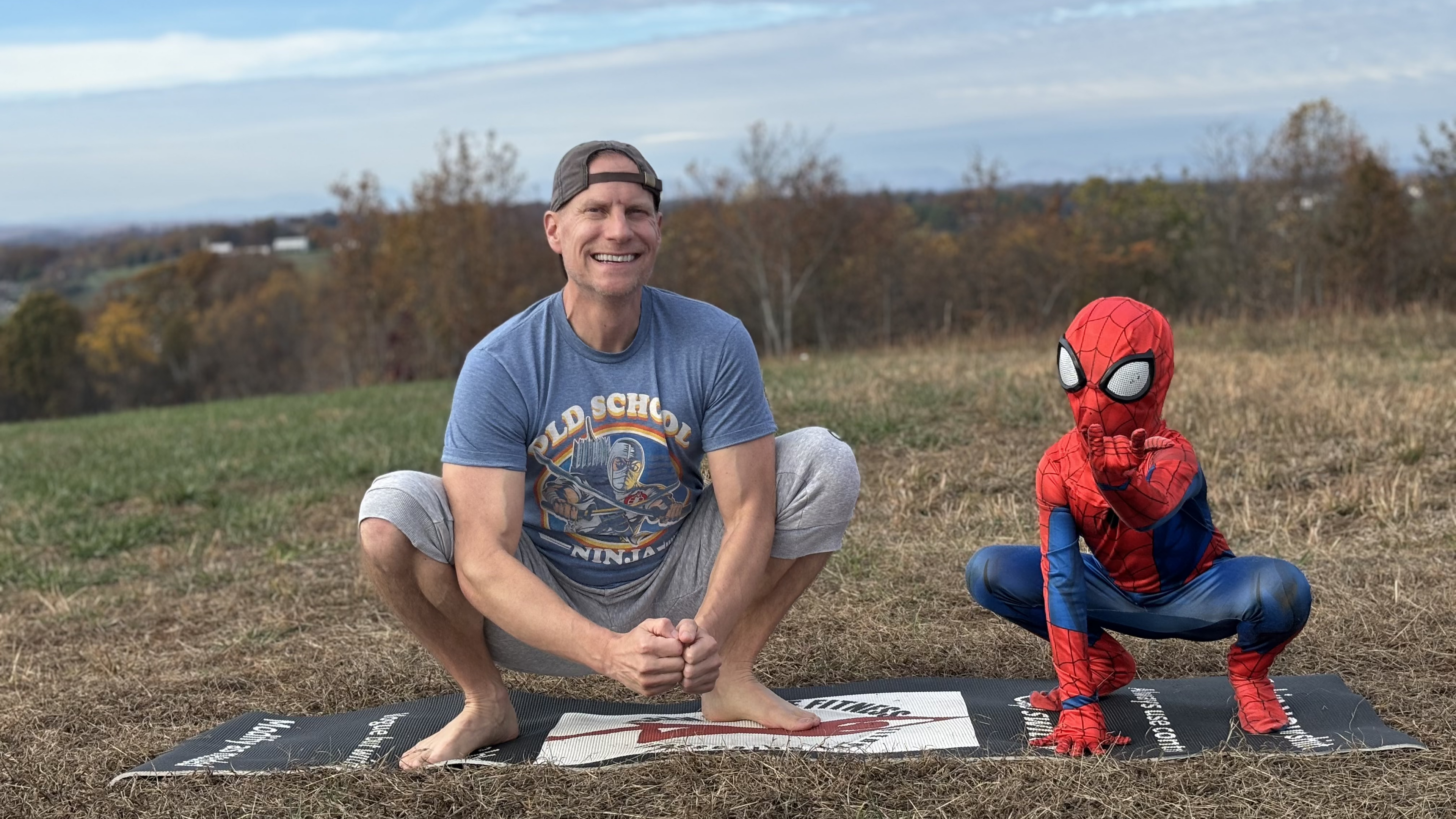 Sean Vigue with sidekick in training, Spiderman
