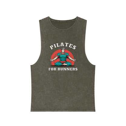 Pilates for Runners Stonewash Tank Top — Fitness Graphic Athletic Muscle Tee