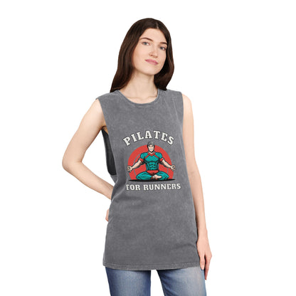 Pilates for Runners Stonewash Tank Top — Fitness Graphic Athletic Muscle Tee