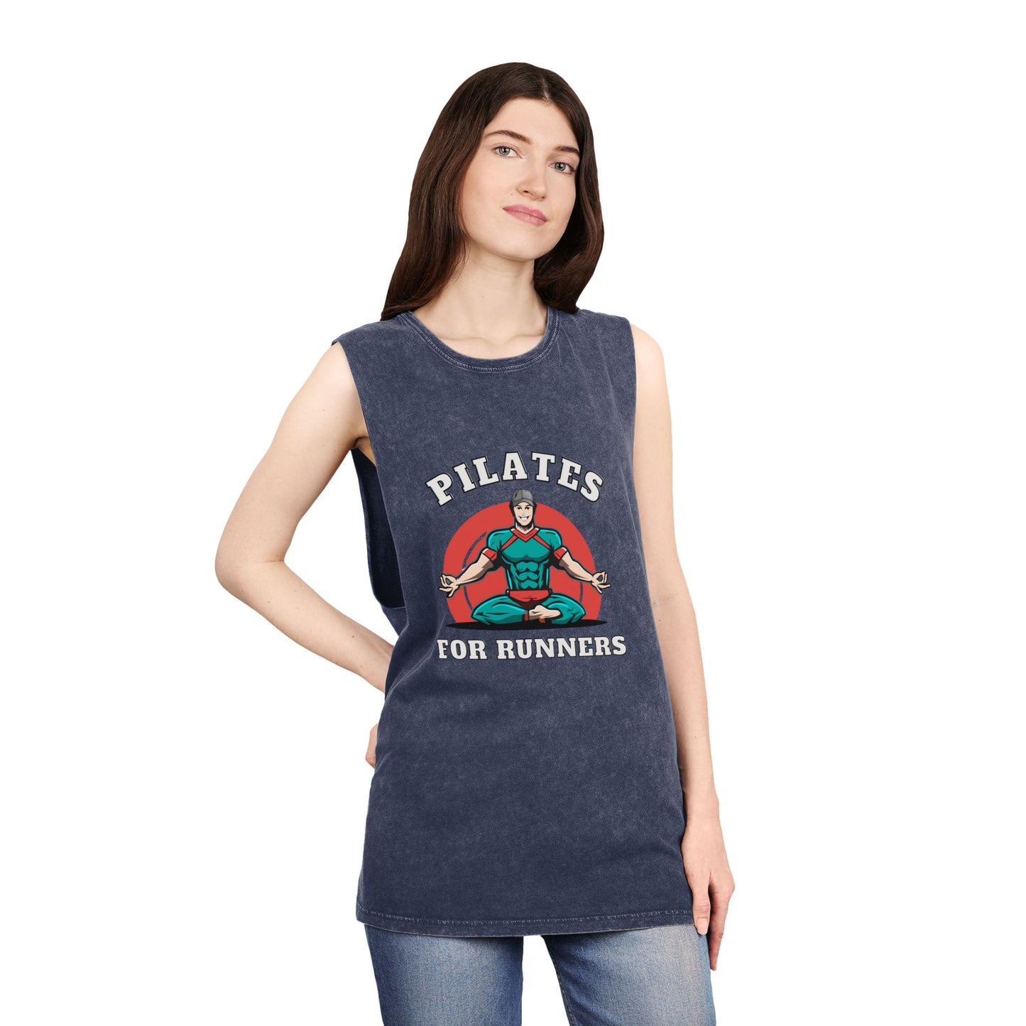 Pilates for Runners Stonewash Tank Top — Fitness Graphic Athletic Muscle Tee