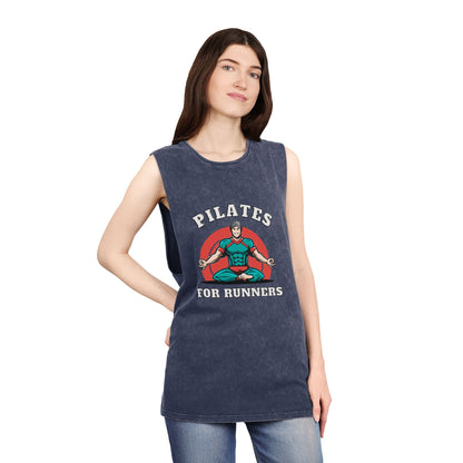Pilates for Runners Stonewash Tank Top — Fitness Graphic Athletic Muscle Tee