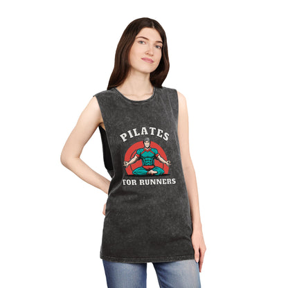 Pilates for Runners Stonewash Tank Top — Fitness Graphic Athletic Muscle Tee