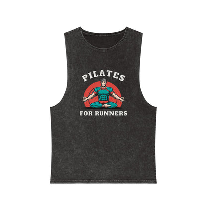 Pilates for Runners Stonewash Tank Top — Fitness Graphic Athletic Muscle Tee