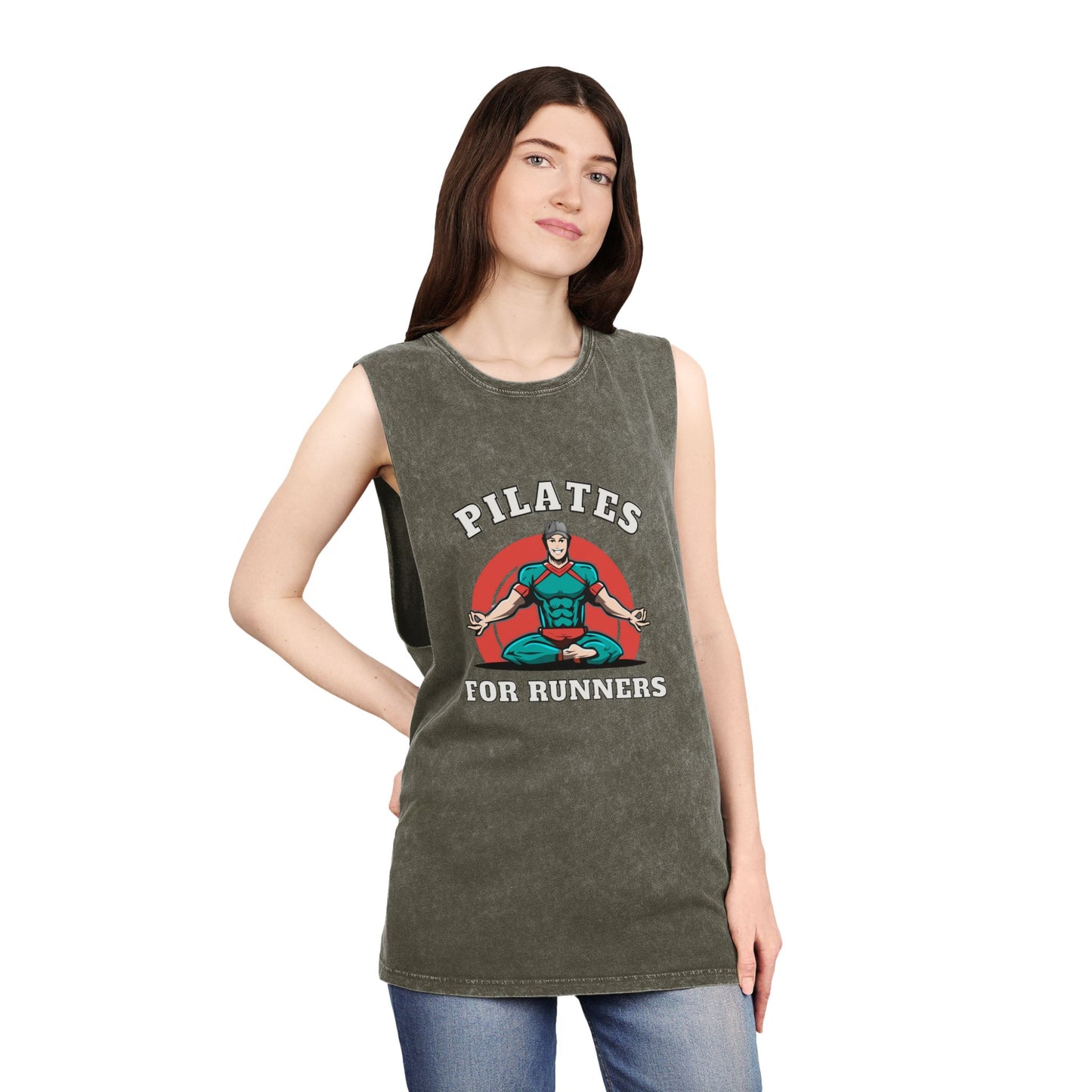 Pilates for Runners Stonewash Tank Top — Fitness Graphic Athletic Muscle Tee